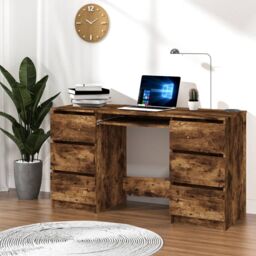 Berkfield Home Writing Desk Smoked Oak 140x50x77 cm Engineered Wood in Brown - Size: 140 x 50 x 77 cm