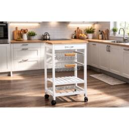 SPETLEK 5 Tier Kitchen Trolley on Wheels with 1 Drawer 2 Basket Shelf in White - thumbnail 6