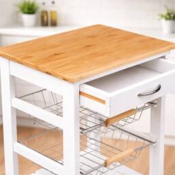 SPETLEK 5 Tier Kitchen Trolley on Wheels with 1 Drawer 2 Basket Shelf in White - thumbnail 5