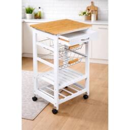 SPETLEK 5 Tier Kitchen Trolley on Wheels with 1 Drawer 2 Basket Shelf in White - thumbnail 4