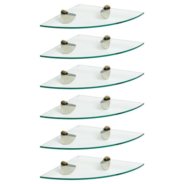 Harbour Housewares 6x Floating Glass Corner Shelves - 30cm Bathroom Storage Display Unit in Gold - image 1