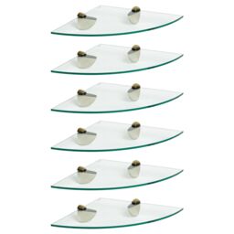 Harbour Housewares 6x Floating Glass Corner Shelves - 30cm Bathroom Storage Display Unit in Gold