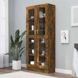 Berkfield Home Vitrine Cabinet Smoked Oak 82.5x30.5x185.5 cm Engineered Wood in Brown - thumbnail 2