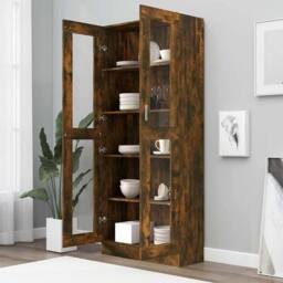 Berkfield Home Vitrine Cabinet Smoked Oak 82.5x30.5x185.5 cm Engineered Wood in Brown - thumbnail 6