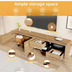 BTM TV Cabinet TV Stand Storage Drawers Doors Open Shelves Living Room in Natural - thumbnail 9