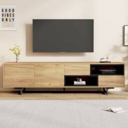 BTM TV Cabinet TV Stand Storage Drawers Doors Open Shelves Living Room in Natural - thumbnail 1