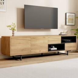 BTM TV Cabinet TV Stand Storage Drawers Doors Open Shelves Living Room in Natural - thumbnail 4