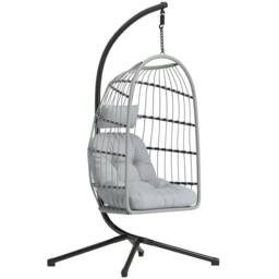 OUTSUNNY Hanging Egg Chair, Outdoor Swing Chair with Stand, Light Grey - thumbnail 2