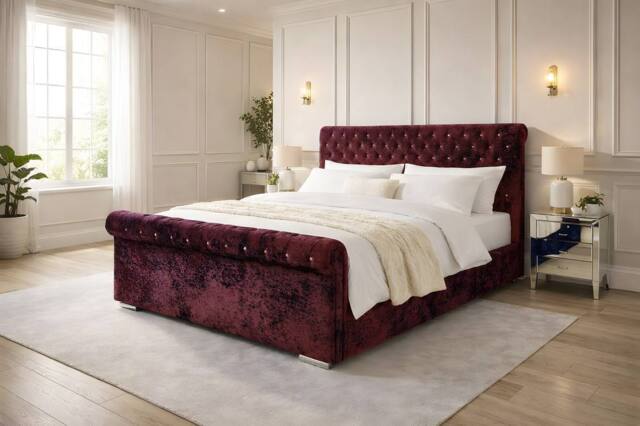 PARADISE BEDS LTD Luxury Ripon Divan Ottoman Modern Bed in Dark Red - Size: King - image 1