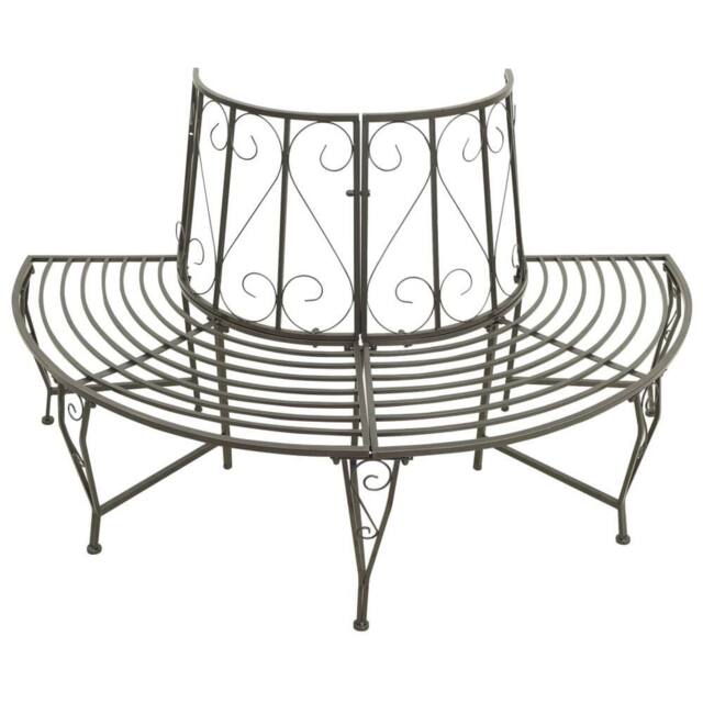 Berkfield Home Garden Half Round Tree Bench 160 cm Steel in Grey - image 1