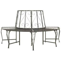 Berkfield Home Garden Half Round Tree Bench 160 cm Steel in Grey - thumbnail 2