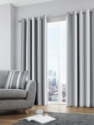 Fusion 'Whitworth Stripe' Fully Lined 100% Cotton Eyelet Curtains in Grey - Size: 117 cm width x 183 cm drop - thumbnail 4