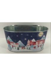 KDMD Blue Christmas Village Scene Oval Planter
