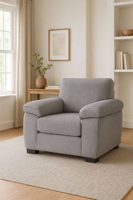 LUXURY LIFE Amalfi Jumbo Cord Fabric 1 Seater Sofa in Grey - image 1