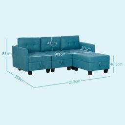 HOMCOM Convertible Modular Sectional Sofa w/ Storage Wood Frame Light Blue - thumbnail 3