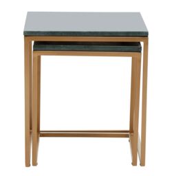 Orsina Nest Of 2 Green Marble Top Tables, Square Green Marble Surface With Gold Finish Iron Frame, Nesting Tables - thumbnail 2