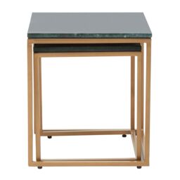 Orsina Nest Of 2 Green Marble Top Tables, Square Green Marble Surface With Gold Finish Iron Frame, Nesting Tables - thumbnail 4