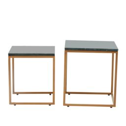 Orsina Nest Of 2 Green Marble Top Tables, Square Green Marble Surface With Gold Finish Iron Frame, Nesting Tables - thumbnail 3