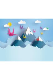 Origin Murals Origami Mountains Wall Mural in Blue - Size: W350 cm x H280 cm - thumbnail 2