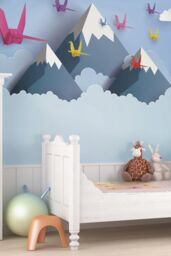 Origin Murals Origami Mountains Wall Mural in Blue - Size: W350 cm x H280 cm - thumbnail 1