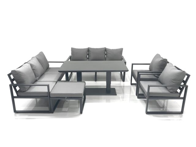 Fimous Garden Sofa Set Aluminium Furniture Rising Dining Tabe Set with 2 Chair Big Footstool Dark Grey - image 1