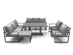 Fimous Garden Sofa Set Aluminium Furniture Rising Dining Tabe Set with 2 Chair Big Footstool Dark Grey - thumbnail 1