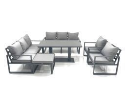 Fimous Garden Sofa Set Aluminium Furniture Rising Dining Tabe Set with 2 Chair Big Footstool Dark Grey - thumbnail 2