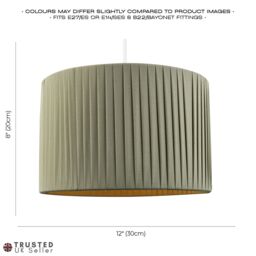 Happy Homewares Contemporary Designer Double Pleated Cotton Fabric Drum Lamp Shade in Olive - Size: 12 inches - thumbnail 6