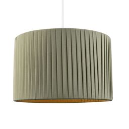 Happy Homewares Contemporary Designer Double Pleated Cotton Fabric Drum Lamp Shade in Olive - Size: 12 inches - thumbnail 5