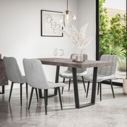 More4Homes Aria Dining Table & Chairs - Concrete Effect Table Top w Black Legs + Nova Velvet Dining Chair Set Of 4 in Grey - thumbnail 1