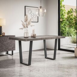 More4Homes Aria Dining Table & Chairs - Concrete Effect Table Top w Black Legs + Nova Velvet Dining Chair Set Of 4 in Grey - thumbnail 2