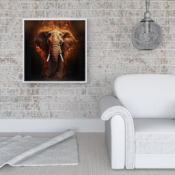 "Warren Reed - Designer Splashart Elephant & fire Framed Canvas in Off-White - Size: W30"" x H30""" - thumbnail 2