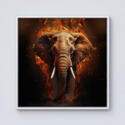 "Warren Reed - Designer Splashart Elephant & fire Framed Canvas in Off-White - Size: W30"" x H30""" - thumbnail 1