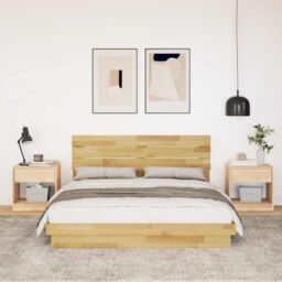 Berkfield Home Bed Frame with Headboard without Mattress 160x200 cm Solid Wood Oak in Brown - thumbnail 4