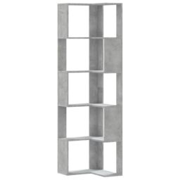 Berkfield Home Corner Bookcase 5-Tier Concrete Grey 50x50x179 cm Engineered Wood - Size: 50 x 50 x 179 cm - thumbnail 2