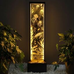 Primrose Mirror Water Feature with Ocean Floor Design with LED Lights in Brown - thumbnail 5