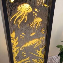 Primrose Mirror Water Feature with Ocean Floor Design with LED Lights in Brown - thumbnail 3