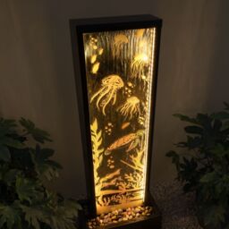 Primrose Mirror Water Feature with Ocean Floor Design with LED Lights in Brown - thumbnail 4