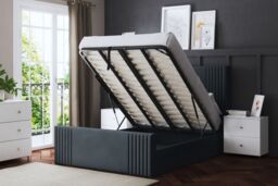DS Living Elara Winged Steel Panel Ottoman Bed with Headboard in Grey - Size: Single - thumbnail 4
