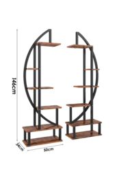 Living and Home 2 Pcs Crescent 6-tier Wood Plant Stand Flower Rack Display Shelf with Hooks in Dark Brown - thumbnail 6