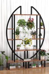Living and Home 2 Pcs Crescent 6-tier Wood Plant Stand Flower Rack Display Shelf with Hooks in Dark Brown