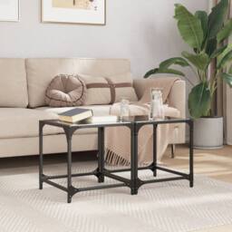 Berkfield Home Modern Coffee Tables with Black Glass Top 2 pcs 40x40x40 cm Steel - Size: 40 x 40 x 40 cm - thumbnail 1