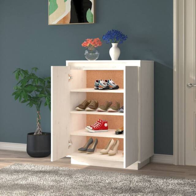 Berkfield Home Shoe Cabinet White 60x35x80 cm Solid Wood Pine - Size: 60 x 35 x 80 cm - image 1