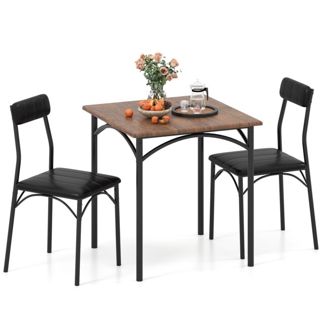 Gymax 3-Piece Dining Table Set With Square Table 2 Upholstered Armless Chair in Brown - image 1
