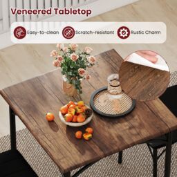 Gymax 3-Piece Dining Table Set With Square Table 2 Upholstered Armless Chair in Brown - thumbnail 7