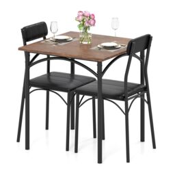 Gymax 3-Piece Dining Table Set With Square Table 2 Upholstered Armless Chair in Brown - thumbnail 2