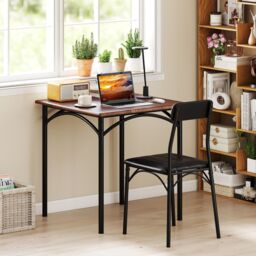 Gymax 3-Piece Dining Table Set With Square Table 2 Upholstered Armless Chair in Brown - thumbnail 6