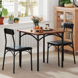 Gymax 3-Piece Dining Table Set With Square Table 2 Upholstered Armless Chair in Brown - thumbnail 3