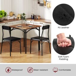Gymax 3-Piece Dining Table Set With Square Table 2 Upholstered Armless Chair in Brown - thumbnail 8