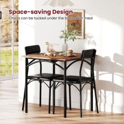 Gymax 3-Piece Dining Table Set With Square Table 2 Upholstered Armless Chair in Brown - thumbnail 5